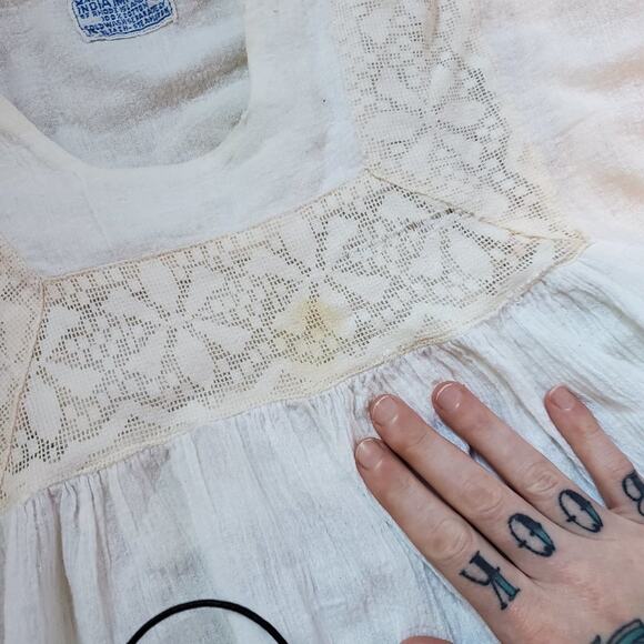 Vintage 60s 70s Ivory Bell Sleeve Mai Dress Gown Lace Angelic Bohemian Chic - Picture 6 of 13